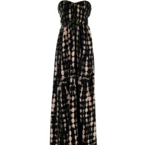 Sugarlips Long Bohemian Gown Black Cream Tie Dye Boho Maxi Dress Strapless Retro